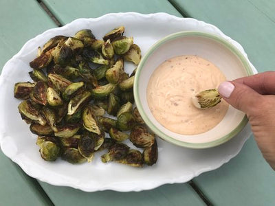 Crispy Brussels Sprouts with Quick Spicy Aioli