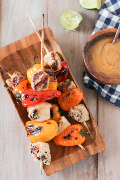 Harissa Grilled Chicken & Pepper Kebabs