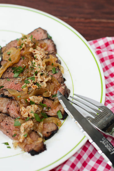 Espresso-Marinated Ribeye with Caramelized Onions
