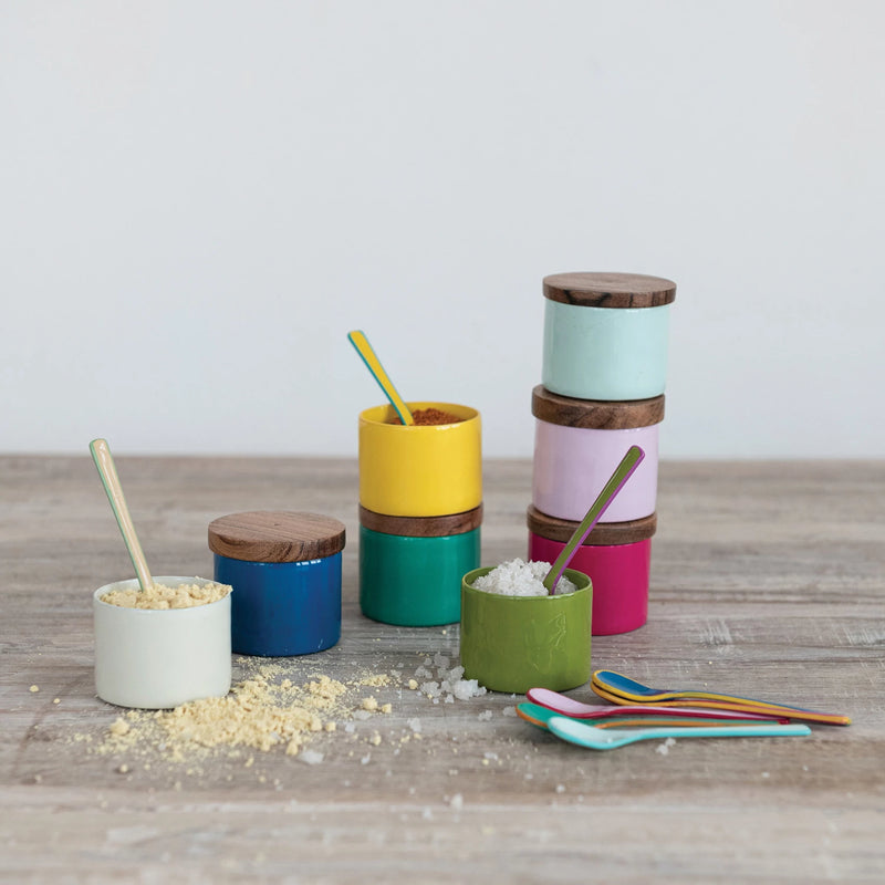 Metal Mini Pinch Pots with Acacia wood lids (8 colors)